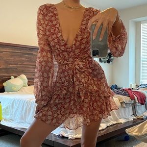 Selfie Leslie Maroon Floral Mini Dress - small
